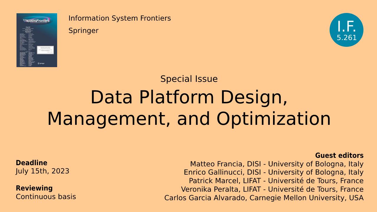 Call-for-paper for Springer's Special Issue on Data Platform Design, Management, and Optimization